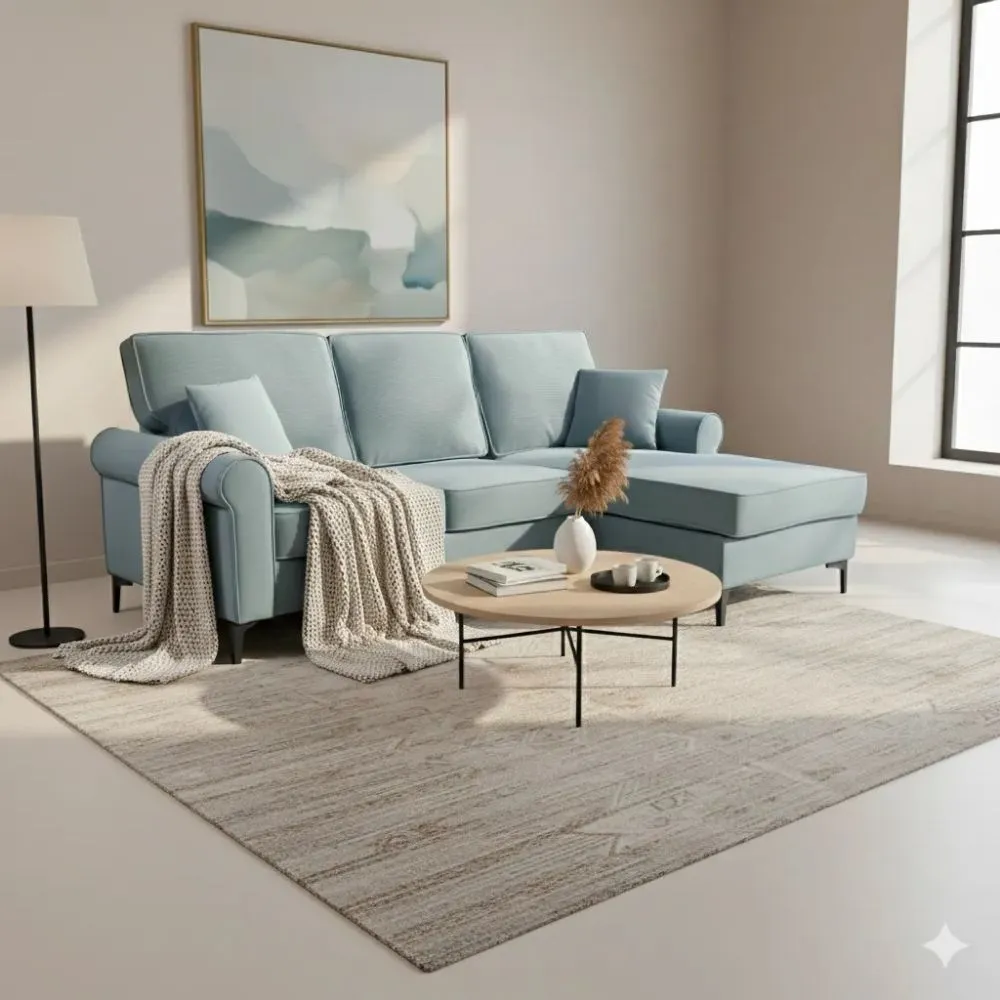 [SALON-ZY-2139] CANAPÉ D'ANGLE BLEU ZY 2139