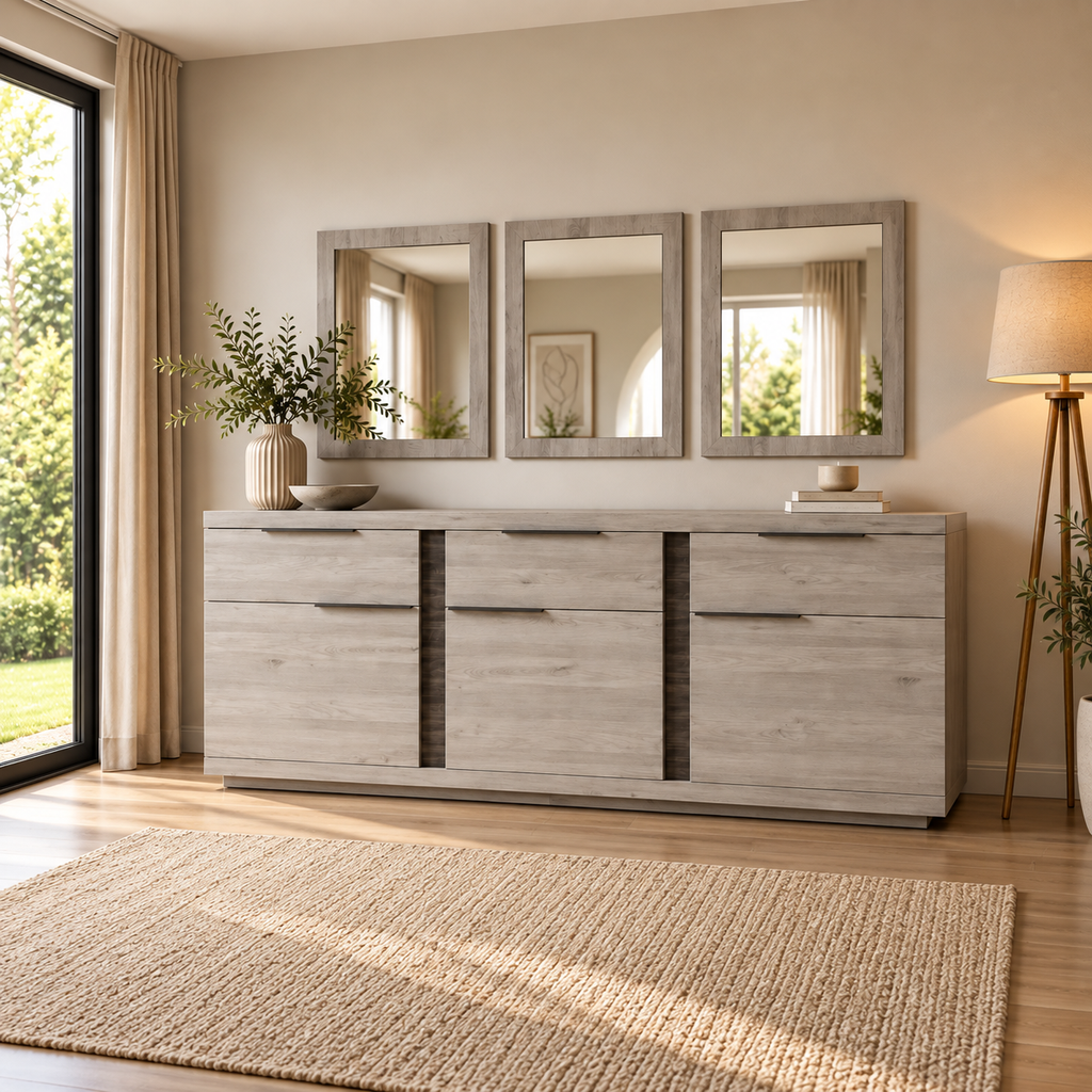 [BUFFET-LISA] LISA BUFFET 3 Portes + 3 Miroirs Carrés