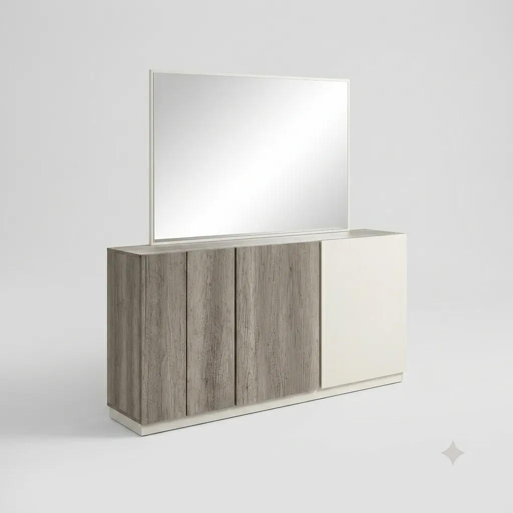 [DZ38GRIS-BAHUT] Modena - Enfilade Grise Contemporaine en chêne blanchi