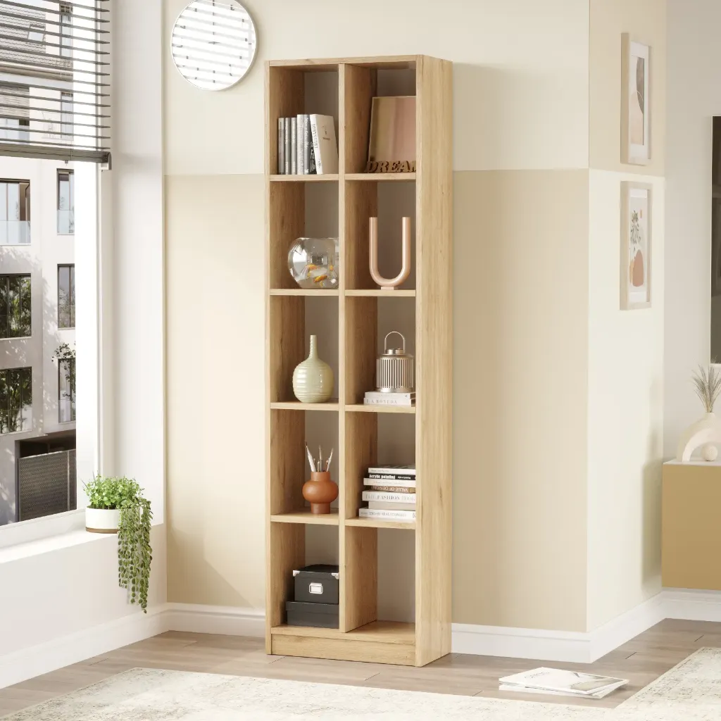 [BIBL-LI1-S] Épurée - Bibliothèque moderne en chêne (10 cases)