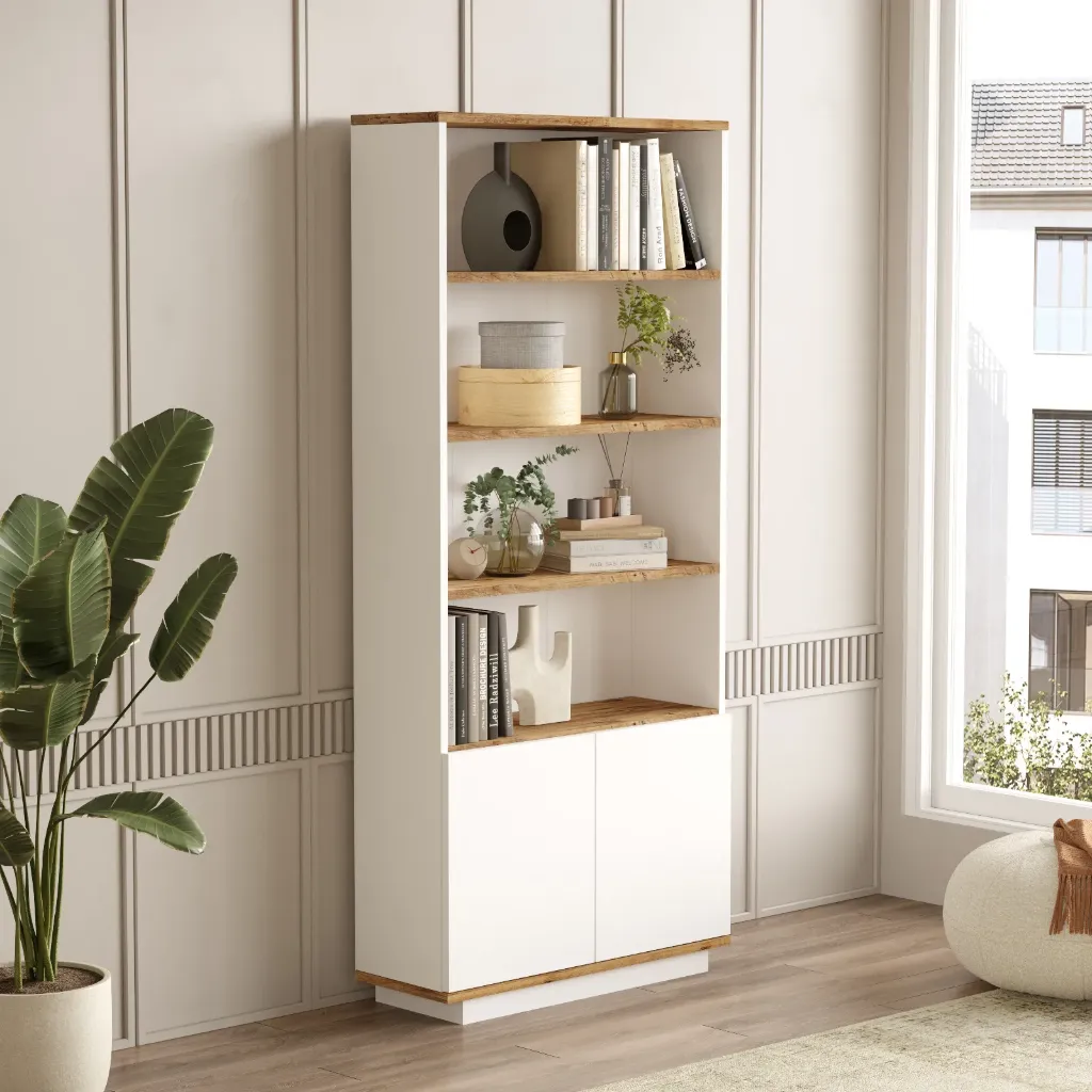 [BIBL-FR16-AW] Blanche - Bibliothèque moderne avec étagère en chêne