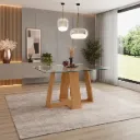 LINS - Table à manger rectangle Plateau Blanc Pieds en Chêne