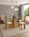 LINS - Table à manger Carrée Plateau Blanc Pieds en Chêne + 4 chaises Kate marron