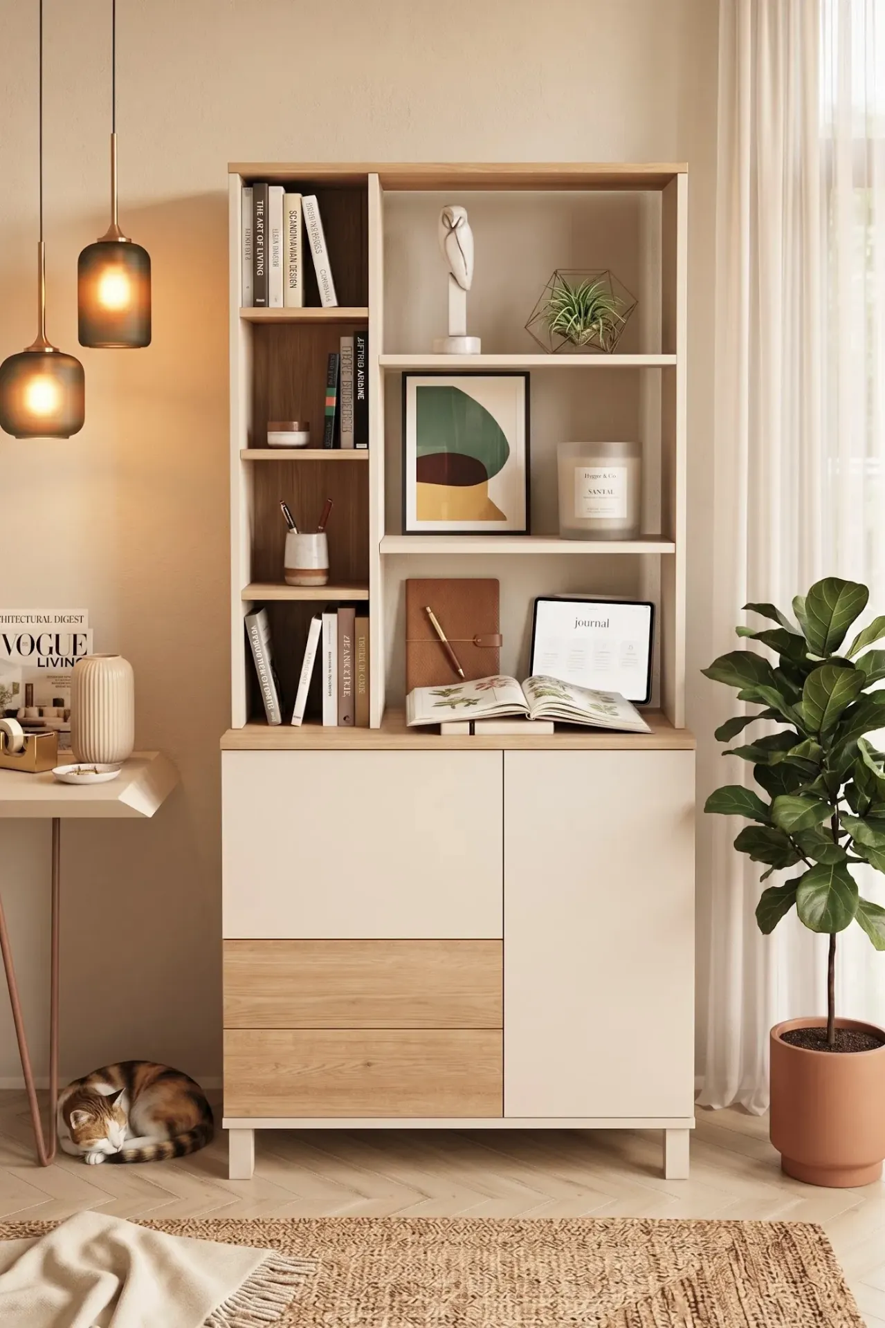 [BIBL-MD6-CS] Blush Chêne - Bibliothèque moderne avec étagère