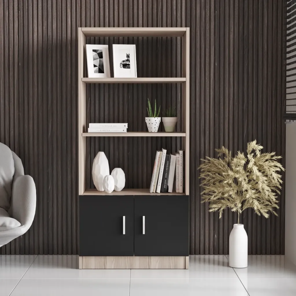 [BIBLI-VO4-0B] Bibliothèque de bureau noir en mélamine