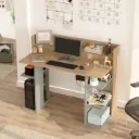 Bloom - Bureau avec rehausse de bureau intégrée et étagères latérales de rangement ouvertes de chaque côté