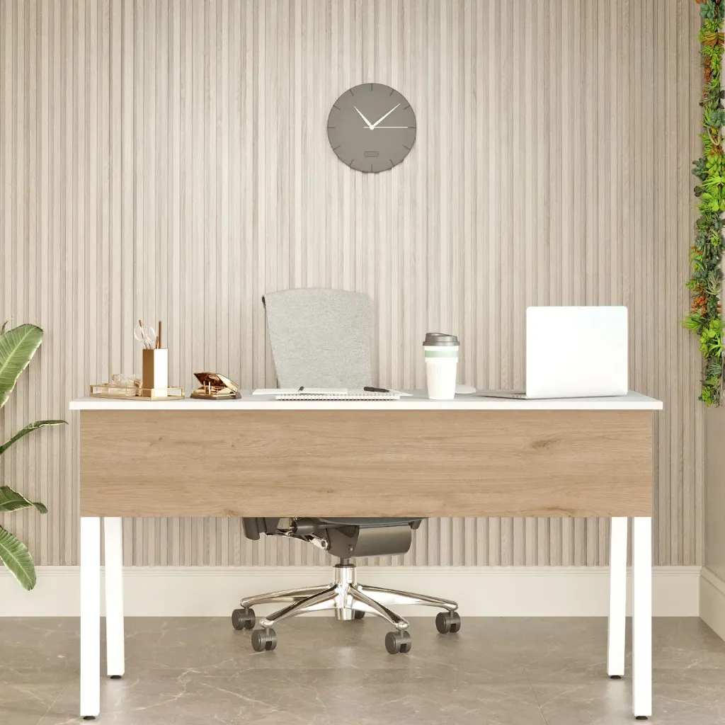 [BUREAU-MA5-SW] Alba - Bureau blanc et chêne avec tiroir intégré