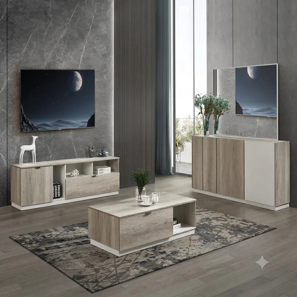 PACK Modena - Enfilade + Table TV + Table basse Grise