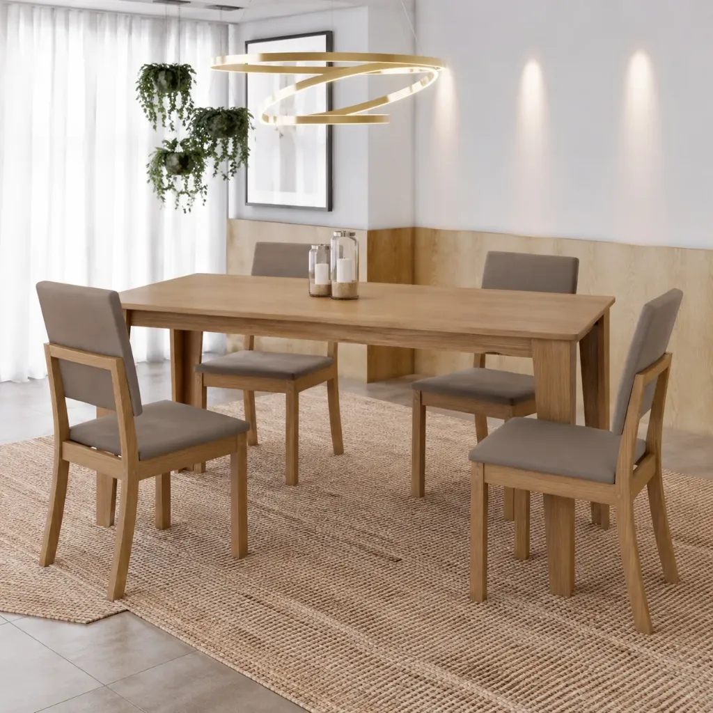 PACK Vittoria - Table à manger rectangle en Chêne + 4 chaises Milla Caramel