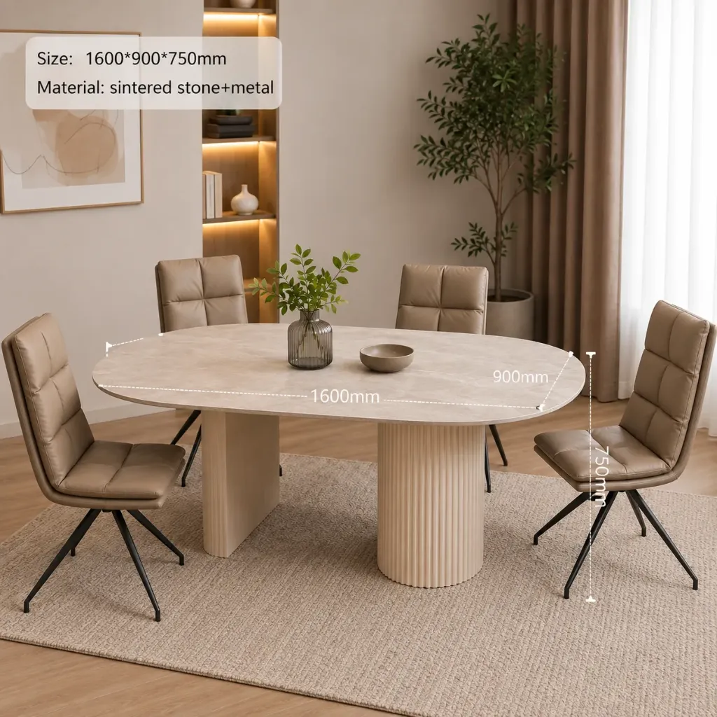 [TABLE-CT251] Organique - TABLE A MANGER OVALE EN PIERRE FRITTÉE