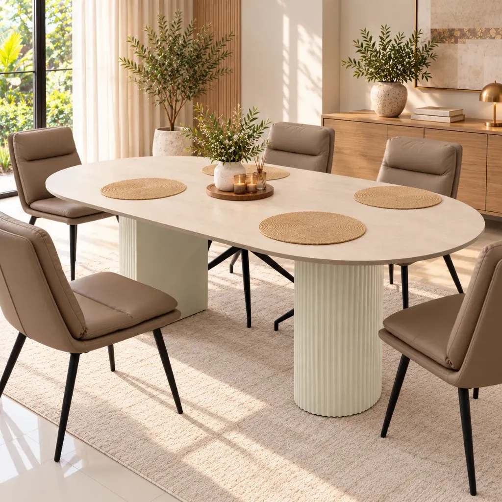 [TABLE-CT251] Organique - TABLE A MANGER OVALE EN PIERRE FRITTÉE
