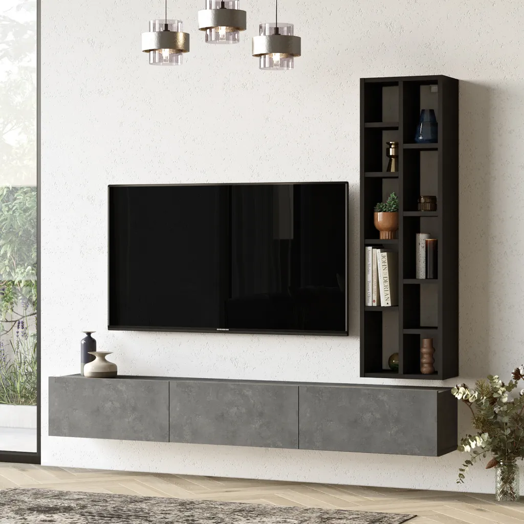 LIVING TV NOIR SUSPENDU AVEC COLONNE LV9-RL
