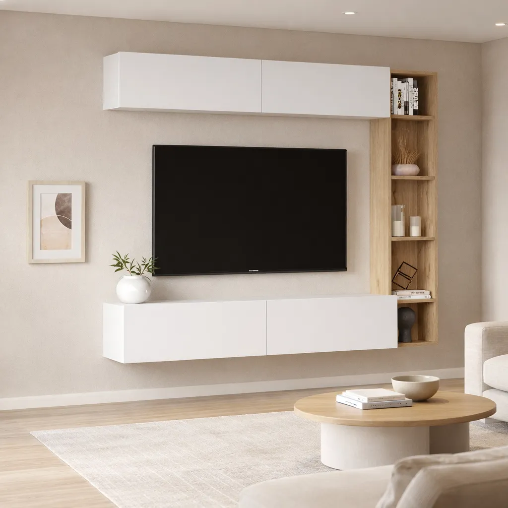 [CN1-SW-TV] LIVING TV BLANC SUSPENDU CN1-SW-TV